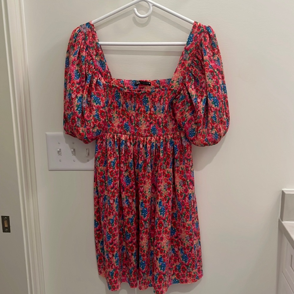 zara bright floral dress